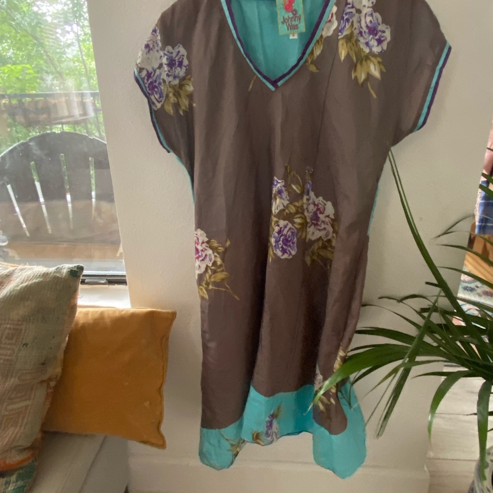 JOHNNY WAS SILK DRESS FLORAL ROMANTIC
